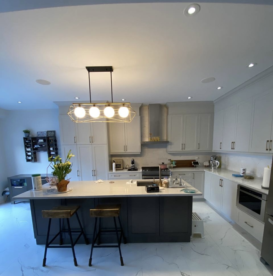 Kitchen ceiling with installed LED pot lights