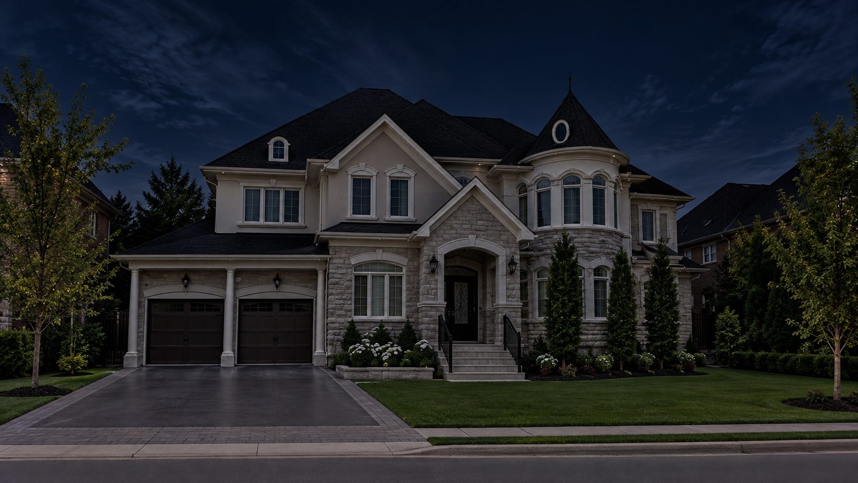 Exterior pot light installation on a luxury home in Toronto
