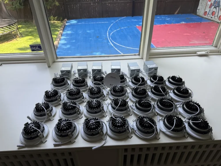 Slim LED pot light fixtures and junction boxes ready for installation